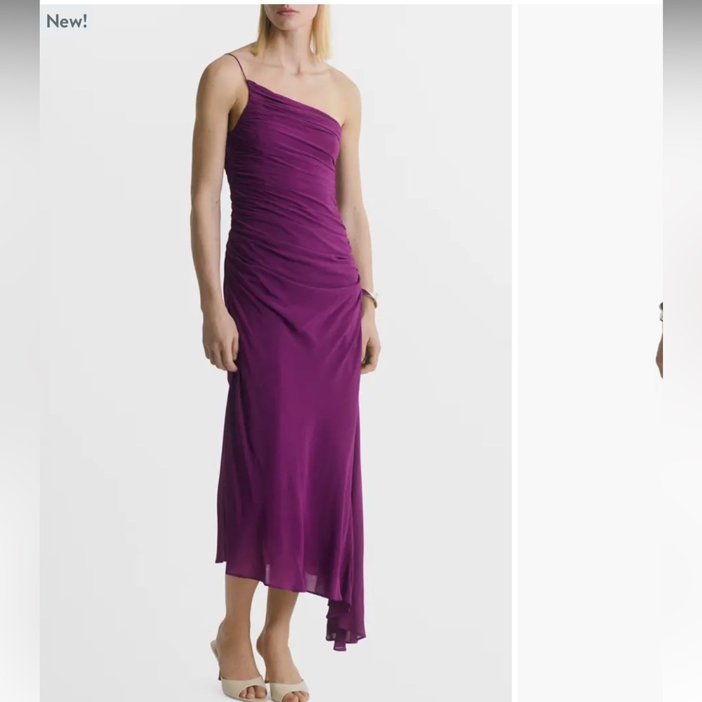 Mango One Shoulder Magenta Dress